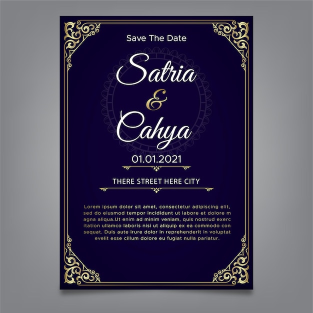 Gold ornament theme wedding invitation template