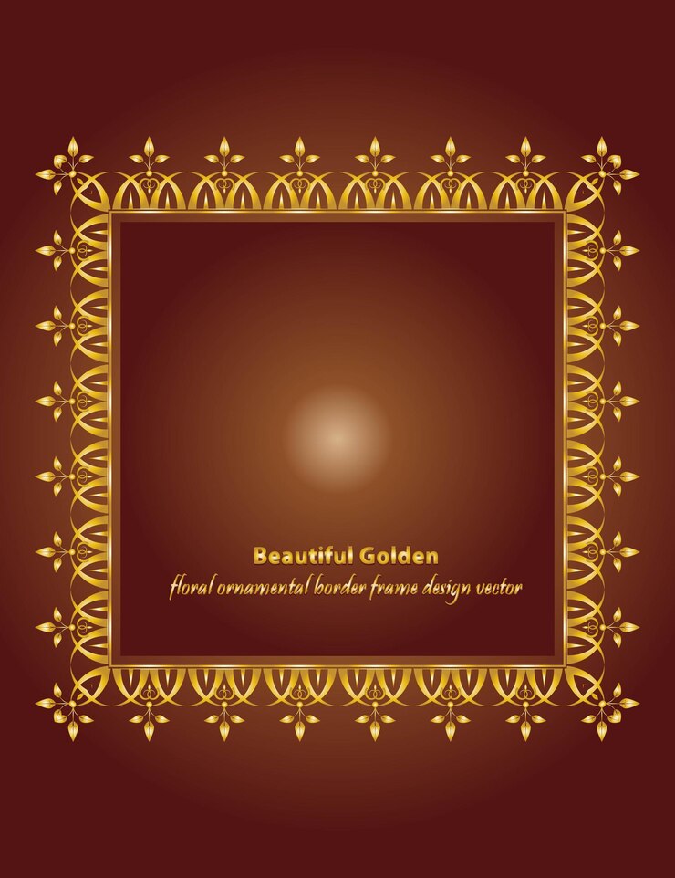 वेक्टर gold ornamental square border frame card template on dark brown gradient background
