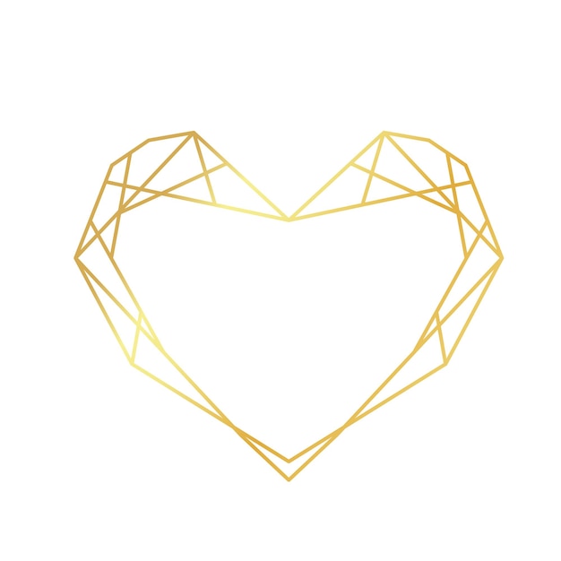 gold outline geometric heart polygonal frame for decoration valentine's day wedding invitations