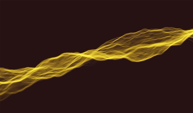 金粒子波動の背景。抽象的な動的メッシュ。ビッグデータテクノロジー。ベクトルグリッドイラスト。