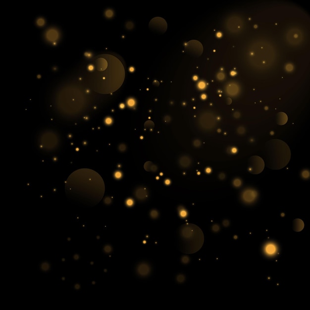 Particelle d'oro. cerchi gialli incandescenti del bokeh, decorazione scintillante del fondo dell'oro dell'estratto della polvere dorata