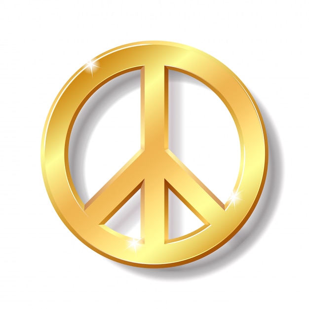 Gold peace symbol  on white background.  illustration