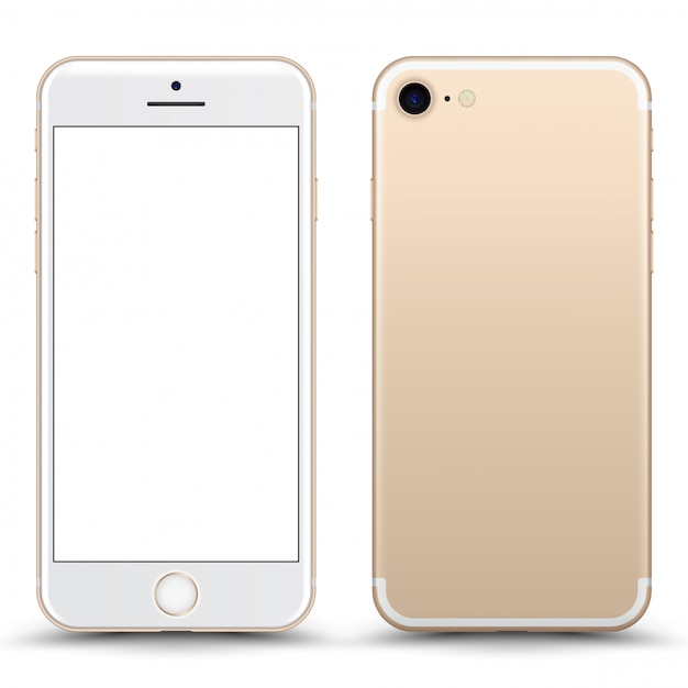 Gold phone  with blank screen isolated.