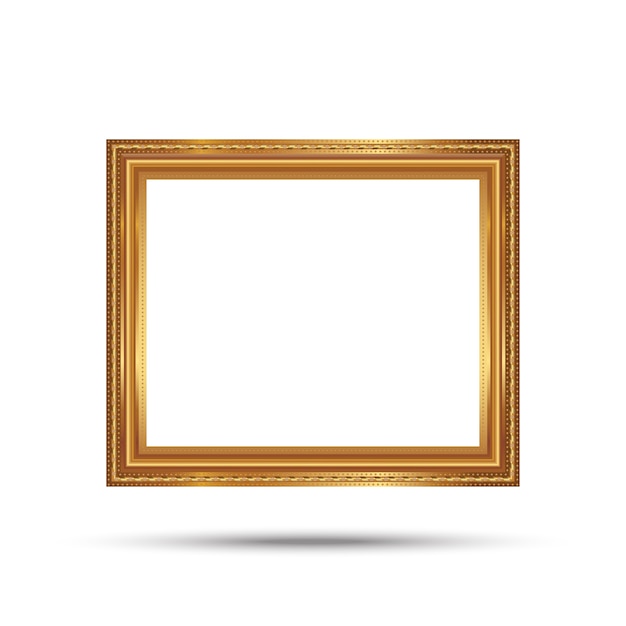 Gold photo frame with corner line floral picture frame isolated on white background.