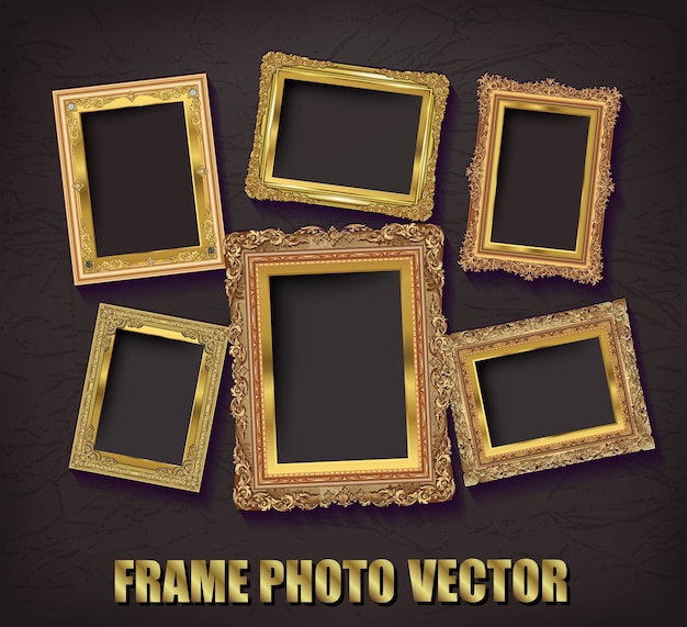 Vector gold photo frame with corner thailand line floral for picture