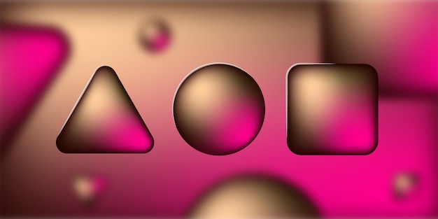 Vector gold and pink gradient 3d geometrical shapes abstract background