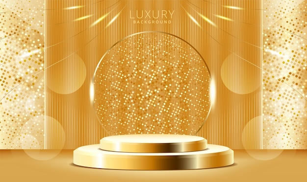 gold podium display and sparkle golden line, with luxury background design.