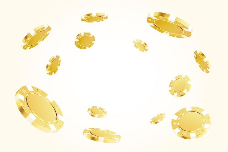 Vector gold poker chips flying around the center