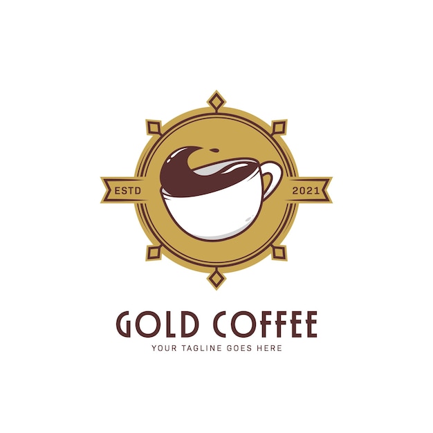 ゴールドプレミアムレトロヴィンテージホットコーヒーカフェロゴアイコンバッジ