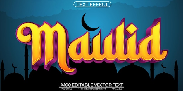 Gold and Purple Shiny Maulid Editable and Scalable Vector Text Effect