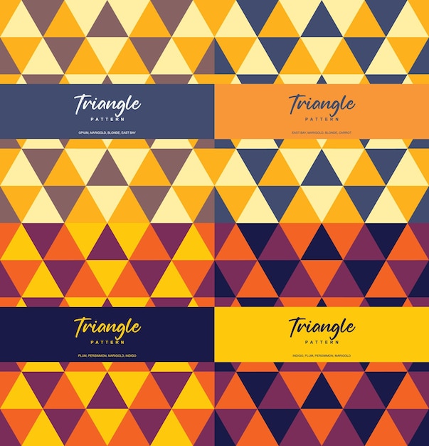 Gold and purple triangle color theme seamless pattern set of 4