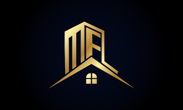 ゴールドの不動産のロゴ。建設 建築 建物 ロゴ デザイン テンプレート Elemen.MFL ロゴ