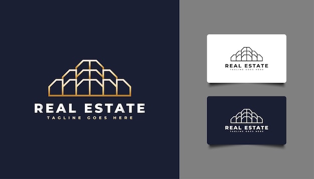 Gold real estate logo with line style. construction, architecture, building, or house logo