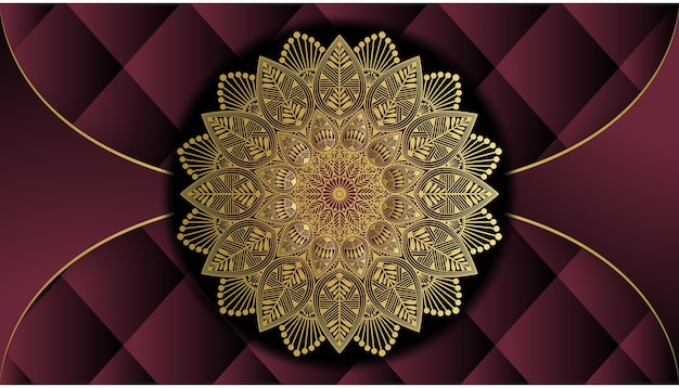 Vettore uno sfondo oro e rosso con un mandala d'oro