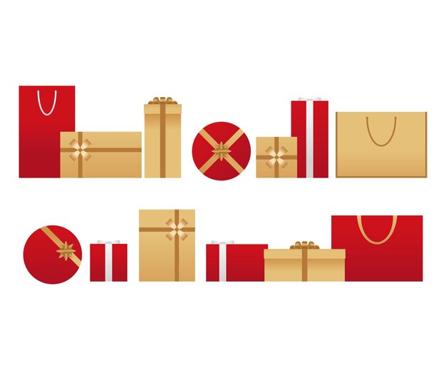 Vector gold and red color gifts box set illustration