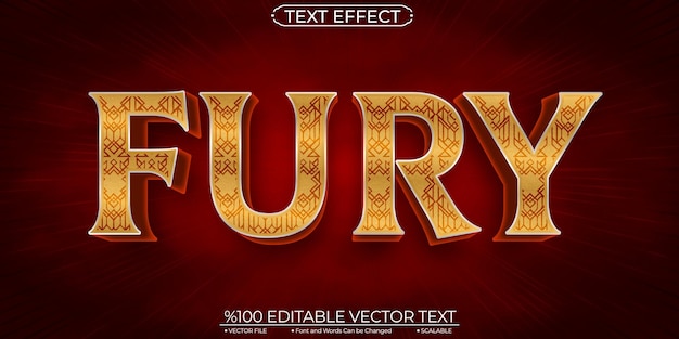 gold and red shiny fury editable and scalable vector text effect