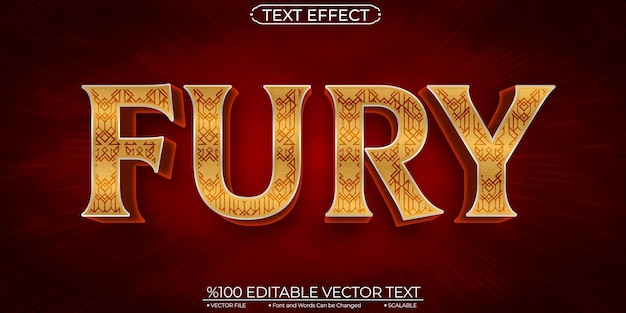 Редактируемый и масштабируемый векторный текстовый эффект Gold and Red Shiny Fury