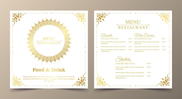 Gold restaurant menu with elegant ornamental style