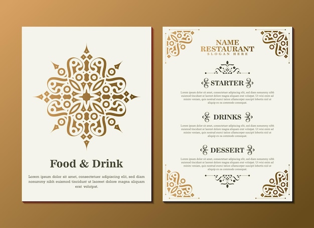 Gold restaurant menu with elegant ornamental style