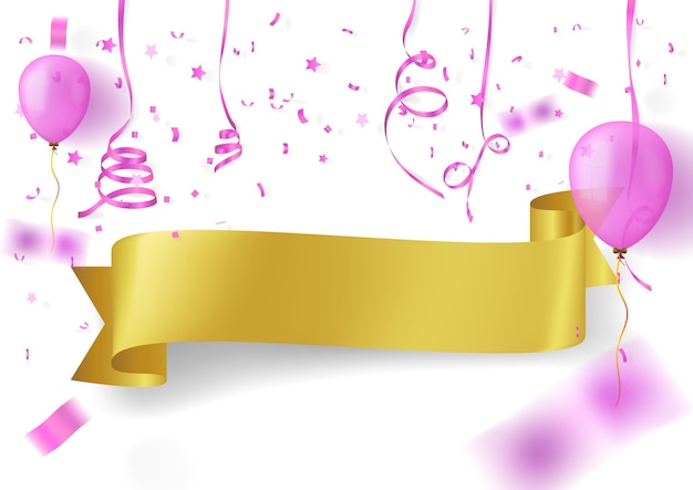 Vector gold ribbon banner on celebration background