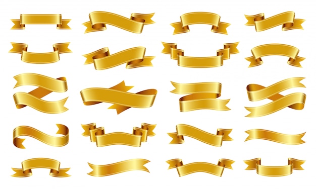 Vector gold ribbon scroll set.