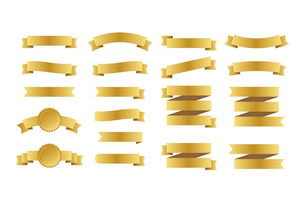 Vector gold ribbons banners. set of ribbons.  illustration.