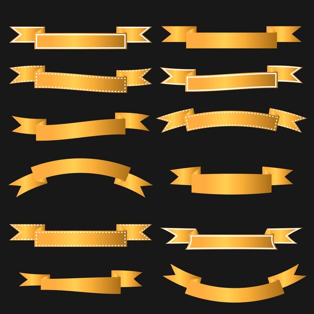 Vettore template gold ribbons ribbons banners in semplice design piatto