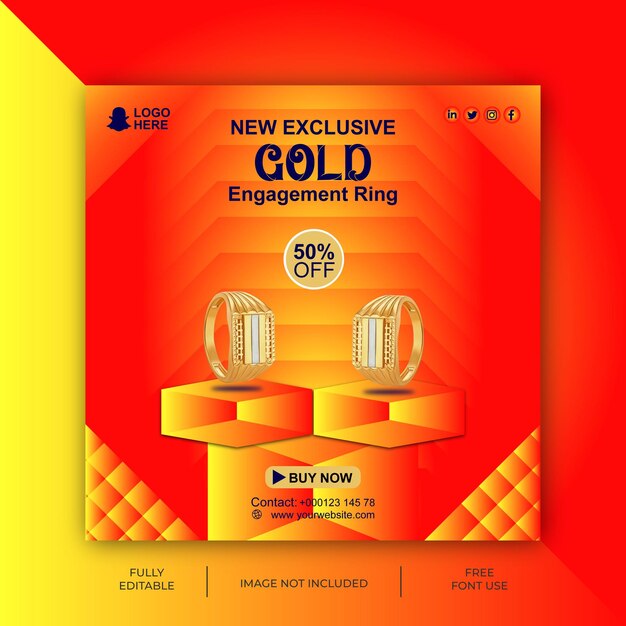 Vector gold ring social media ads design tamplate