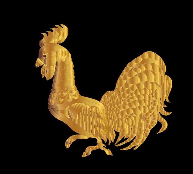 暗い背景の上の金のオンドリベクトルイラスト黒い背景の上の金の雄鶏