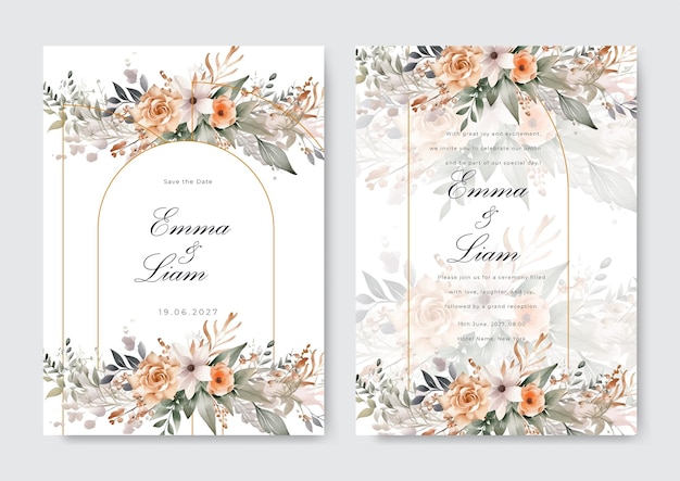 Vector gold rose flower floral beautiful and elegant floral wedding invitation card template