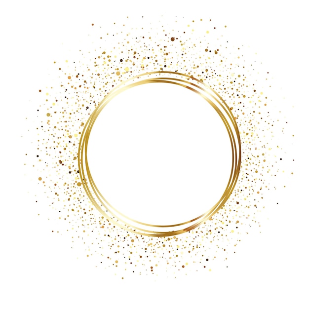 gold round frame with flying glitter and sequins