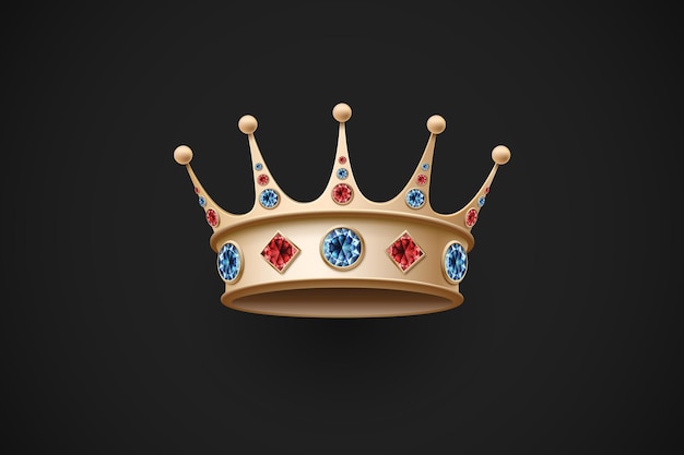 Vector gold royal crown with red and blue diamand