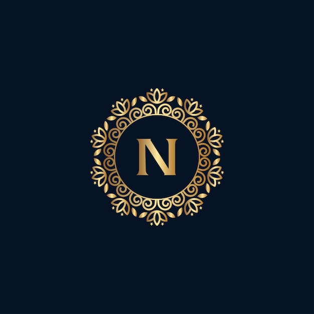 gold royal logo beauty luxury letter n