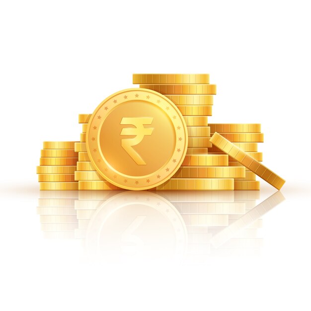 Vector gold rupee coins. indian money, stacked golden coins.