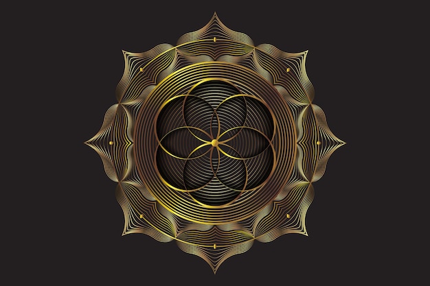 Vettore mandala di loto sacro in oro fiore mistico della vita elemento grafico del logo vettoriale della geometria sacra