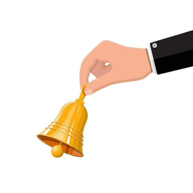 Gold school bell in hand illustration