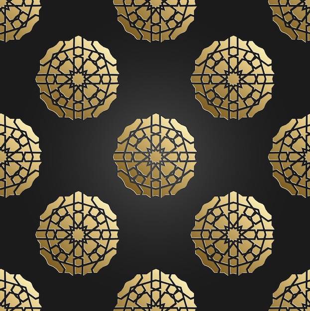 Gold seamless islamic pattern with radial ornament Ramadan Kareem decoration ornament Vector illustration