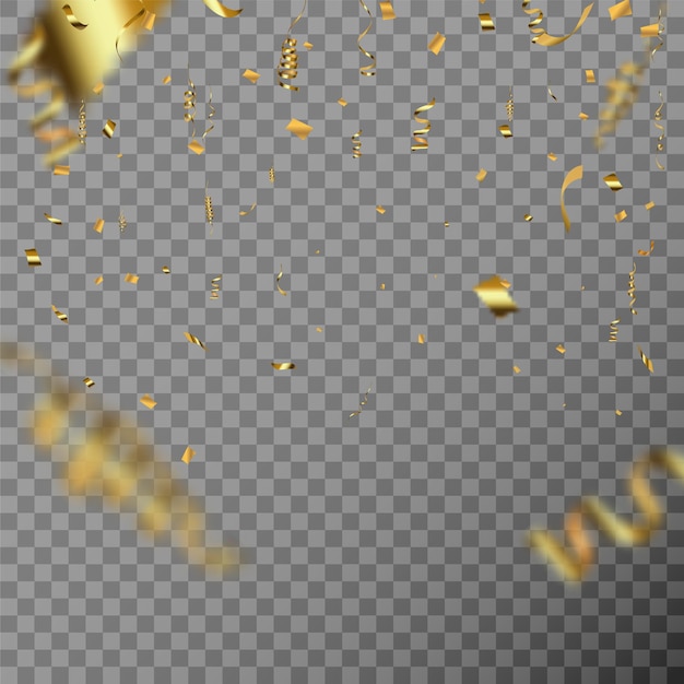 Золотой серпантин и конфетти на черном фоне Векторная иллюстрация