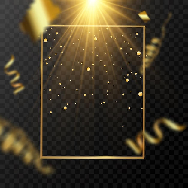 Gold serpentine and confetti isolated on black background vector illustration