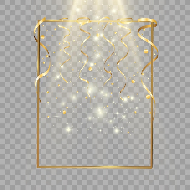 Gold serpentine and confetti isolated on black background Vector illustration