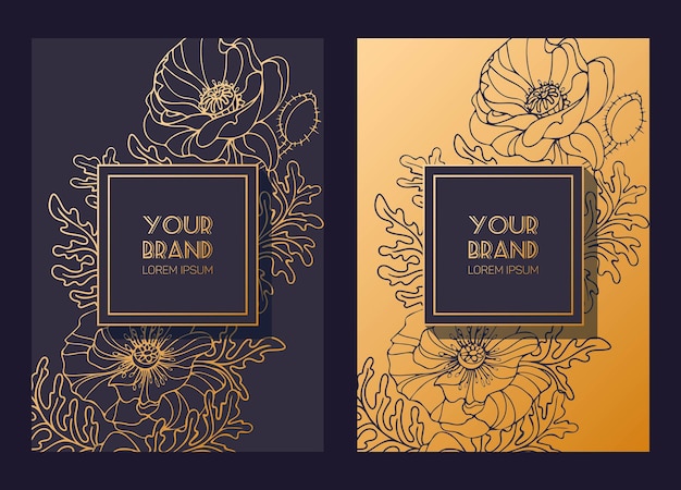 Вектор Золотой набор роскошных фонов изысканные цветы мака арт-нуво для салонов косметики веб-сайт приглашения на свадьбу упаковка флаер рамка для дня памяти