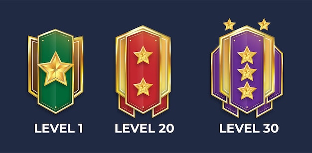 Simbolo dello scudo d'oro o design del badge distintivi di livello