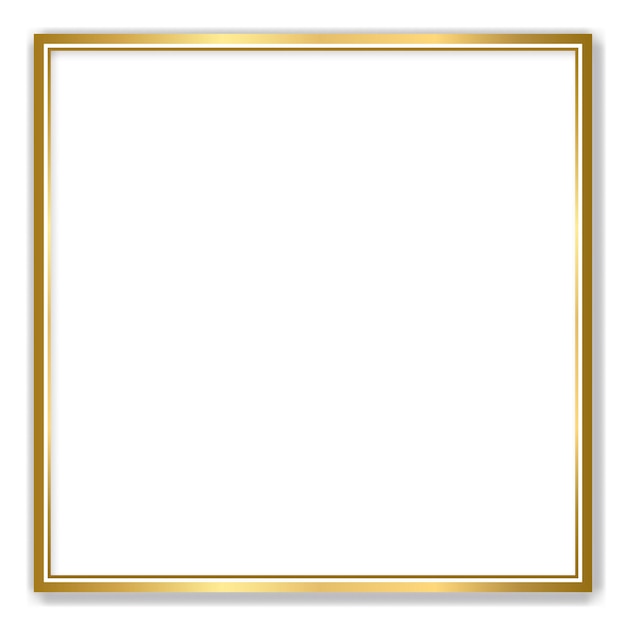 Gold shiny glowing vintage frame with shadows isolated transparent background Golden luxury realistic rectangle border Vector illustration