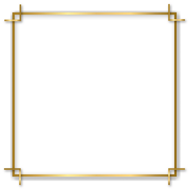 Gold shiny glowing vintage frame with shadows isolated transparent background Golden luxury realistic rectangle border Vector illustration