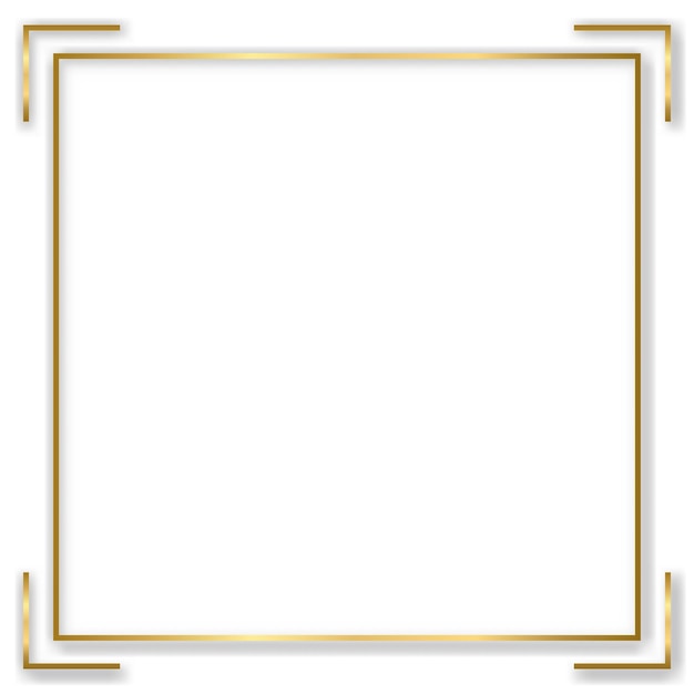 Gold shiny glowing vintage frame with shadows isolated transparent background golden luxury realistic rectangle border vector illustration