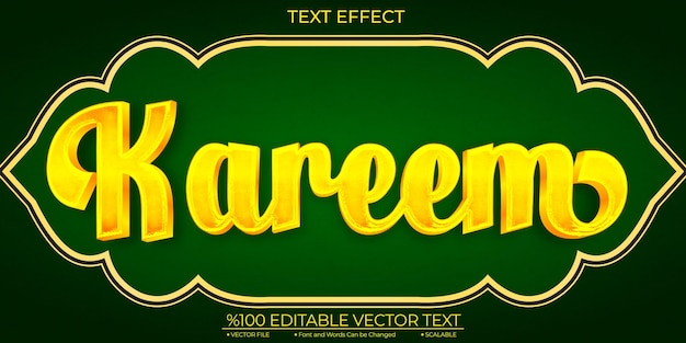 Золотой блестящий исламский карим редактируемый и масштабируемый векторный текстовый эффект шаблона