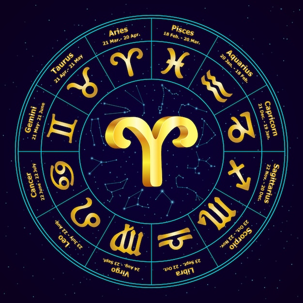 Vector gold sign of zodiac aries in circle.