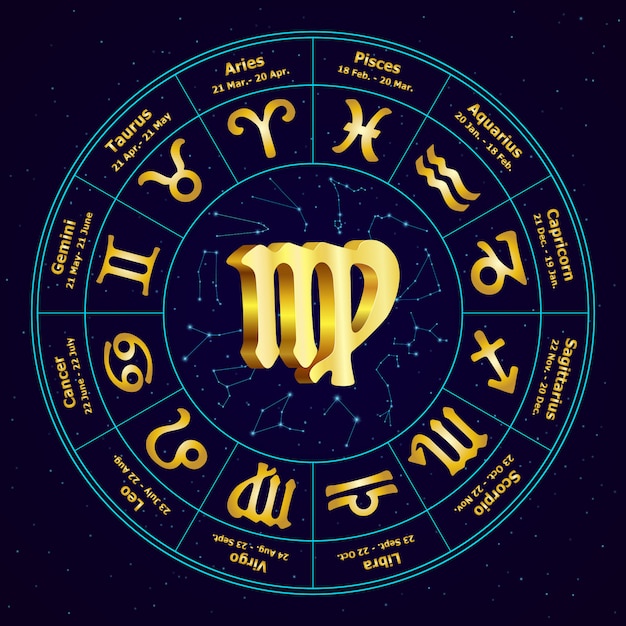 Gold sign of zodiac virgo in circle