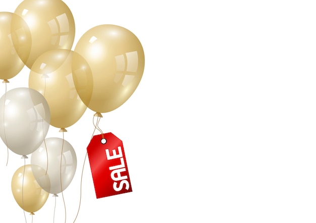 Gold and silver balloons on white background