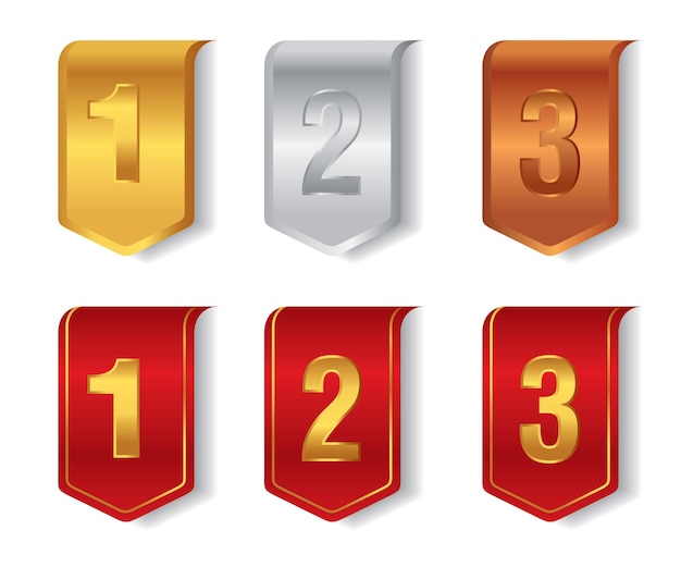 Vector gold silver bronze achievement labels set